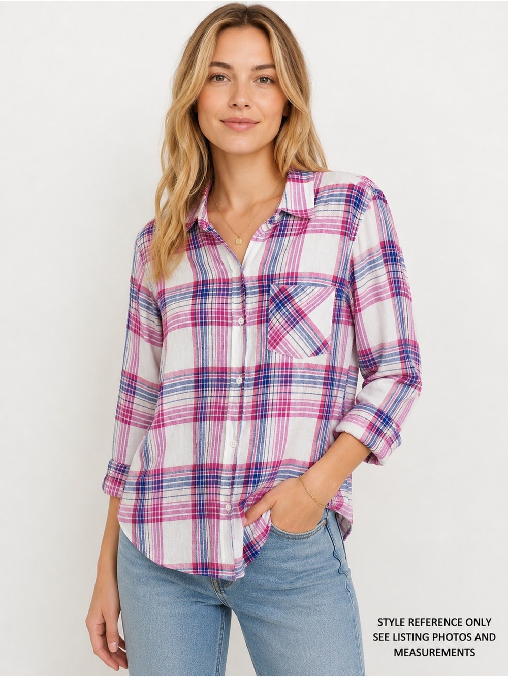 Rails‎ Charli Plaid Linen Blend Button Front Shirt M
